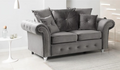 Olympia Sofa | 2 Seater | Plush Velvet | Grey | Chrome Studded Arms | Free UK Delivery