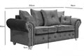 Olympia Chesterfield Sofa | 3 Seater | Plush Velvet | Grey | Studded Winged Arms | Free UK Delivery