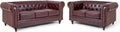 Bliss Chesterfield 3+2 Sofa Set | 3+2 Seater Set | Faux Leather | Black, Grey and Brown | Button-Tufted Back | Free UK Delivery