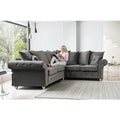 Olympia Chesterfield Corner Sofa | 5 Seater Corner | Plush Velvet | Grey | Studded Winged Arms | Free UK Delivery