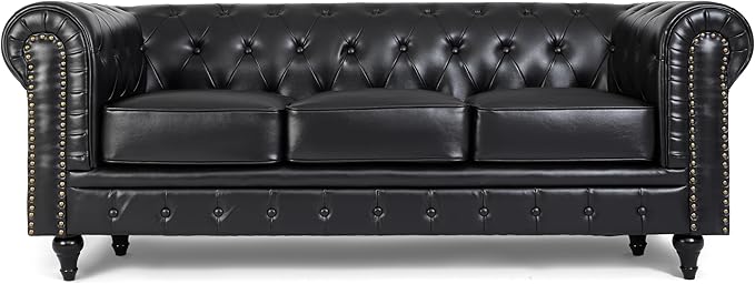 Bliss Chesterfield 3 Seater Sofa | 3 Seater | Faux Leather | Black, Grey and Brown | Button-Tufted Back | Free UK Delivery