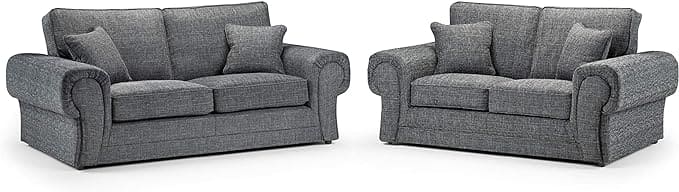 Wilcot 3+2 Seater Sofa Set | 3+2 Seater Set | Soft Polyester | Grey | Tufted Plush Cushions | Free UK Delivery