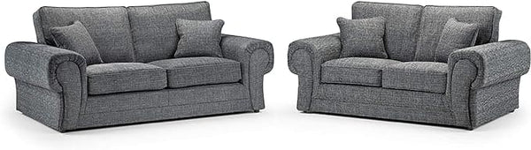 Wilcot 3+2 Seater Sofa Set | 3+2 Seater Set | Soft Polyester | Grey | Tufted Plush Cushions | Free UK Delivery
