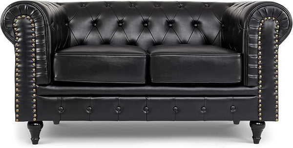 Bliss Chesterfield 2 Seater Sofa | 2 Seater | Faux Leather | Black, Grey and Brown | Button-Tufted Back | Free UK Delivery