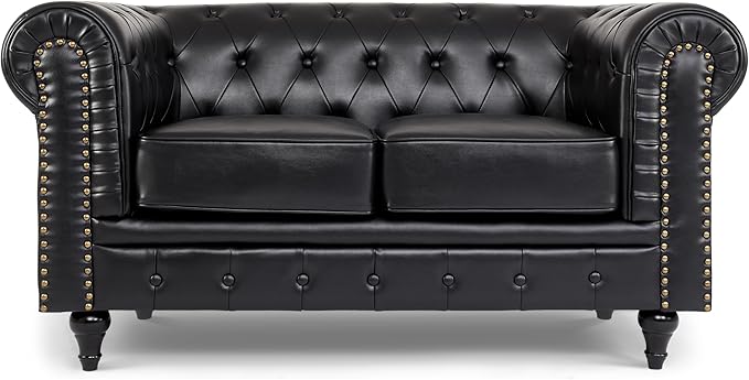 Bliss Chesterfield 2 Seater Sofa | 2 Seater | Faux Leather | Black, Grey and Brown | Button-Tufted Back | Free UK Delivery