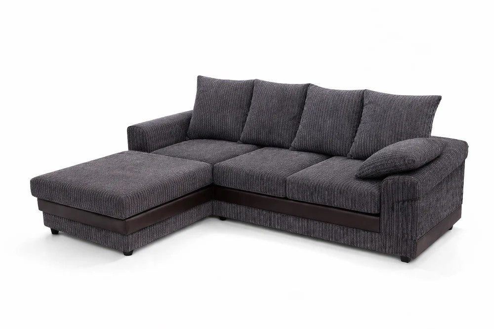 Bliss Dino L-Shaped Corner Sofa | 4 Seater Corner | Fabric and Faux Leather | 5 Colours | Wide Chaise | Free UK Delivery
