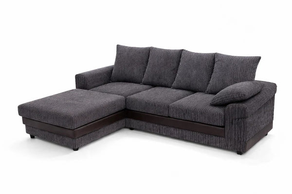Bliss Dino L-Shaped Corner Sofa | 4 Seater Corner | Fabric and Faux Leather | 5 Colours | Wide Chaise | Free UK Delivery