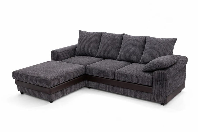 Bliss Dino L-Shaped Corner Sofa | 4 Seater Corner | Fabric and Faux Leather | 5 Colours | Wide Chaise | Free UK Delivery