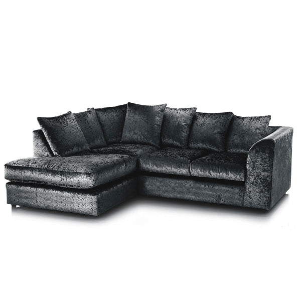 Crushed Velvet 4 Seater Corner Sofa | 4 Seater Corner | Crushed Velvet | Silver, Mink and Black | Two-Piece Click-Together Design | Free UK Delivery