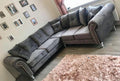 Olympia Chesterfield Corner Sofa | 5 Seater Corner | Plush Velvet | Grey | Studded Winged Arms | Free UK Delivery