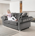 Olympia Sofa | 2 Seater | Plush Velvet | Grey | Chrome Studded Arms | Free UK Delivery