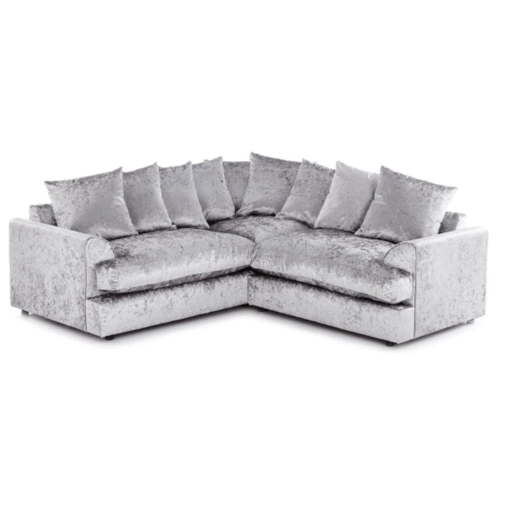 Crushed Velvet 5 Seater Corner Sofa | 5 Seater Corner | Crushed Velvet | Black, Mink and Silver | High or Scatter Back | Free UK Delivery