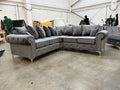 Olympia Chesterfield Corner Sofa | 5 Seater Corner | Plush Velvet | Grey | Studded Winged Arms | Free UK Delivery