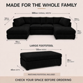 Full Back U-shaped sofa measuring 300 by 164 by 90 cm with included large footstool measuring 120 cm wide, 60 cm deep and 48 cm high.