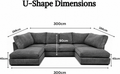 Bliss Jumbo Cord Full Back U-shaped sofa dimensions: 300 cm wide, 164 cm deep and 90 cm high, with 45 cm seat height.