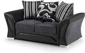 Shannon Sofa | 2 Seater | Fabric | Black and Grey | Removable Cushion Covers | Free UK Delivery