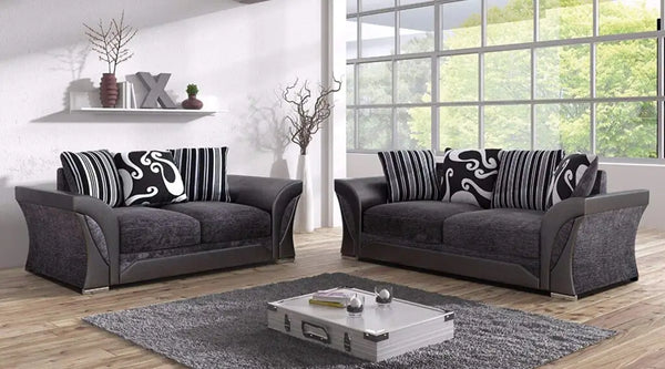 Shannon Sofa Set | 3+2 Seater Set | Fabric | Black and Grey | Scatter Cushions | Free UK Delivery