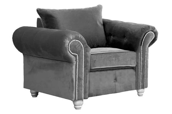 Olympia Chesterfield Armchair | Armchair | Plush Velvet | Grey | Studded Winged Arms | Free UK Delivery