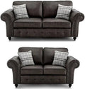 Oakland Sofa | 3+2 Seater Set | Faux Leather | Tan, Grey and Black | Chesterfield-Style Studded Design | Free UK Delivery