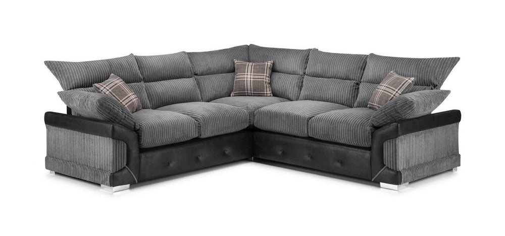 Logan Corner Sofa | 5 Seater Corner | Jumbo Cord | Grey and Beige | Soft Velvety Touch | Free UK Delivery