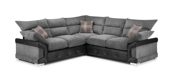 Logan Corner Sofa | 5 Seater Corner | Jumbo Cord | Grey and Beige | Soft Velvety Touch | Free UK Delivery