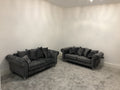Olympia Sofa | 3+2 Seater Set | Plush Velvet | Grey | Chrome Studded Arms | Free UK Delivery
